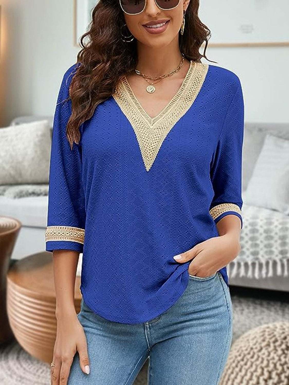 V-Neck Eyelet Blouse