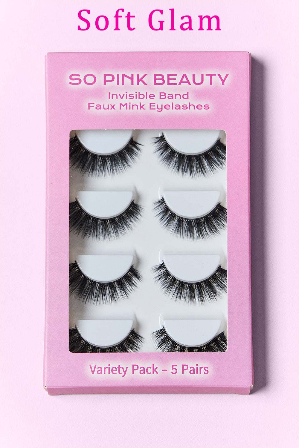 SO PINK BEAUTY Mink Eyelashes 5 Pairs in pink packaging, offering luxurious and natural lash appearance.