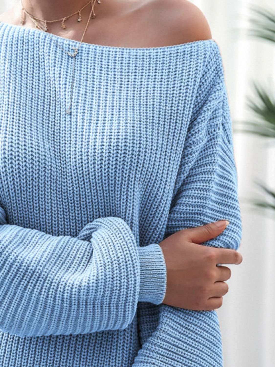 Rib-Knit Mini Sweater Dress Pastel Blue