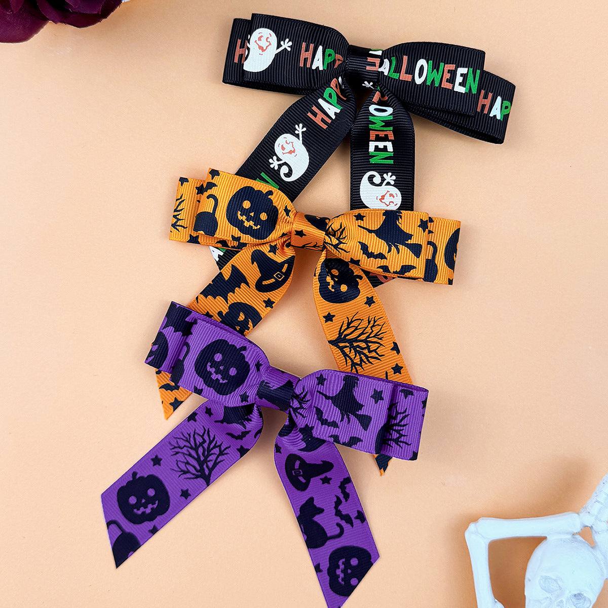 2-Piece Polyester Bow Hair Clip, Halloween designs, 4.3x3.9 inches, assorted colors