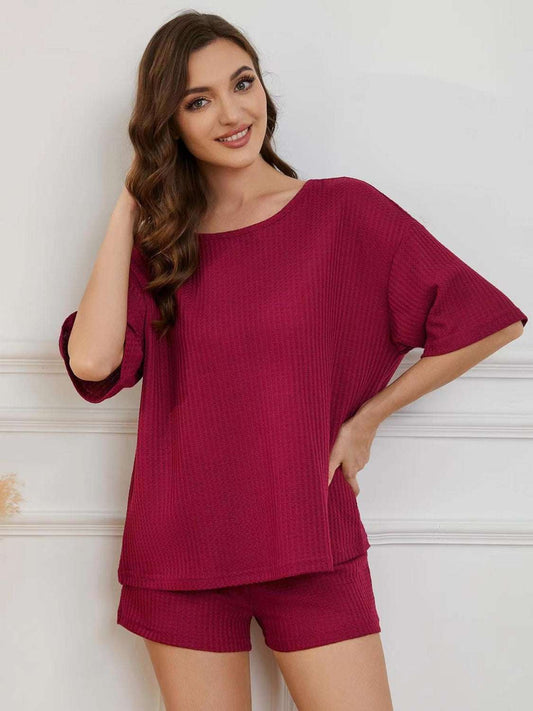 Round Neck Half Sleeve Top and Shorts Lounge Set