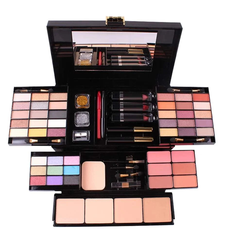 MISS ROSE professional makeup set box with eyeshadow, lip gloss, foundation, blush, and powder.