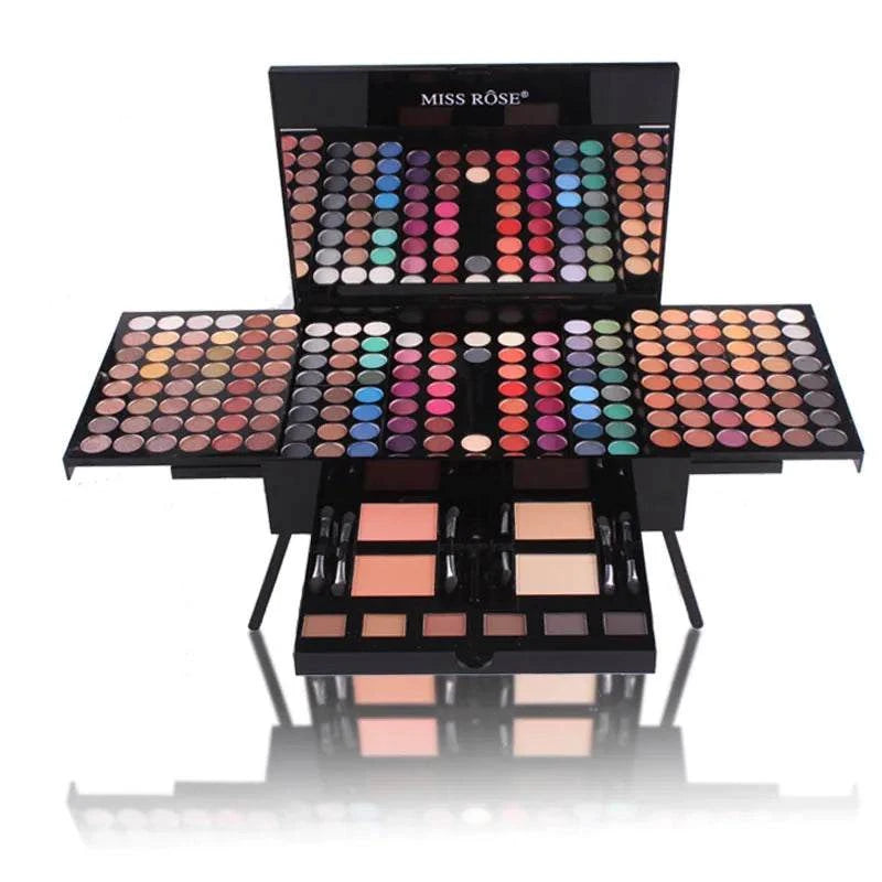 Miss Rose Professional Makeup 194 Color Matte Shimmer Palette Beauty Kit Box for contouring, blush, eyebrow, and foundation.