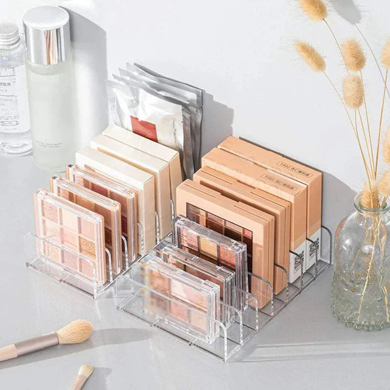 Makeup organizer desktop 7-compartment plastic tray for cosmetics storage.