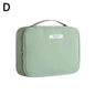 Waterproof green portable cosmetic bag with high capacity for toiletries and makeup storage.