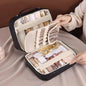 Women PU leather double layer travel makeup bag with zipper, clear cosmetic organizer, waterproof toiletry bag.