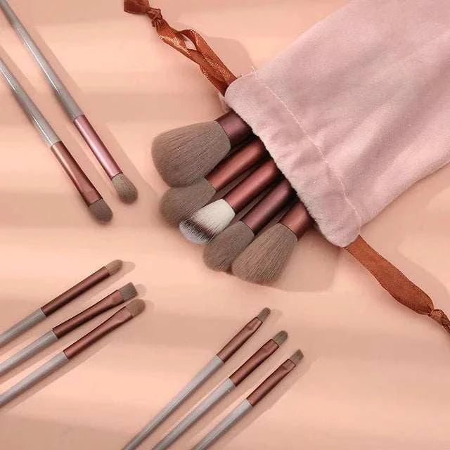 Professional makeup brush set with super soft bristles, blush, and foundation brushes in a bag.