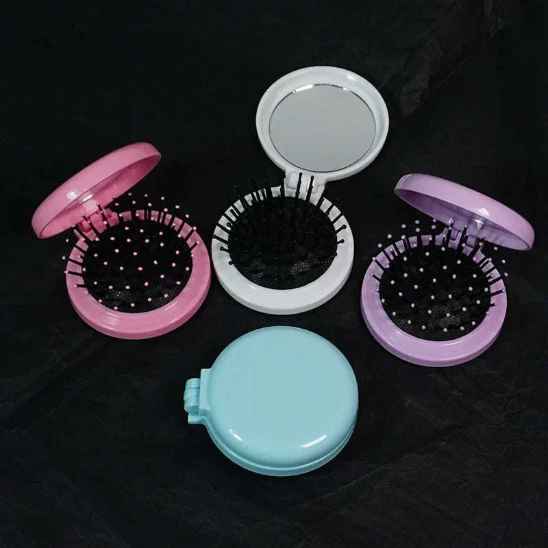 Portable airbag small comb mirror with colorful accessories for DIY makeup materials.