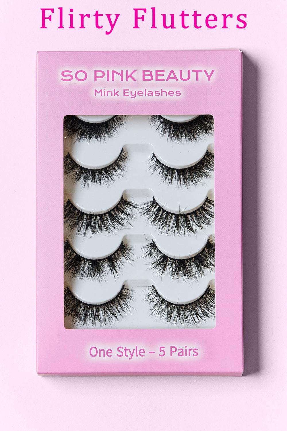 PINK BEAUTY Mink Eyelashes 5 Pairs in pink packaging.