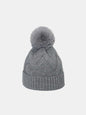 Gray Roll Rim Hat with Pompom made of acrylic and polyester.