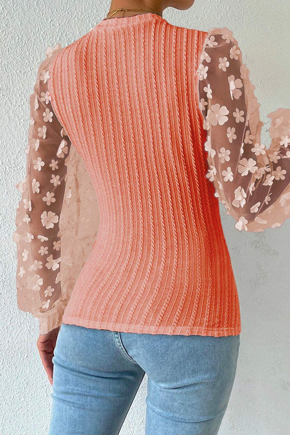 Textured Applique Long Sleeve Blouse