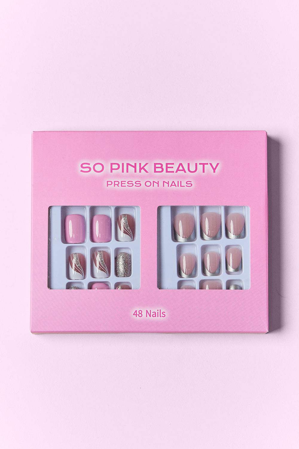 SO PINK BEAUTY Press On Nails 2 Packs with 48-piece set and glue included for easy application.