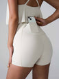 High waist active shorts with pocket, stretchy nylon-spandex blend.