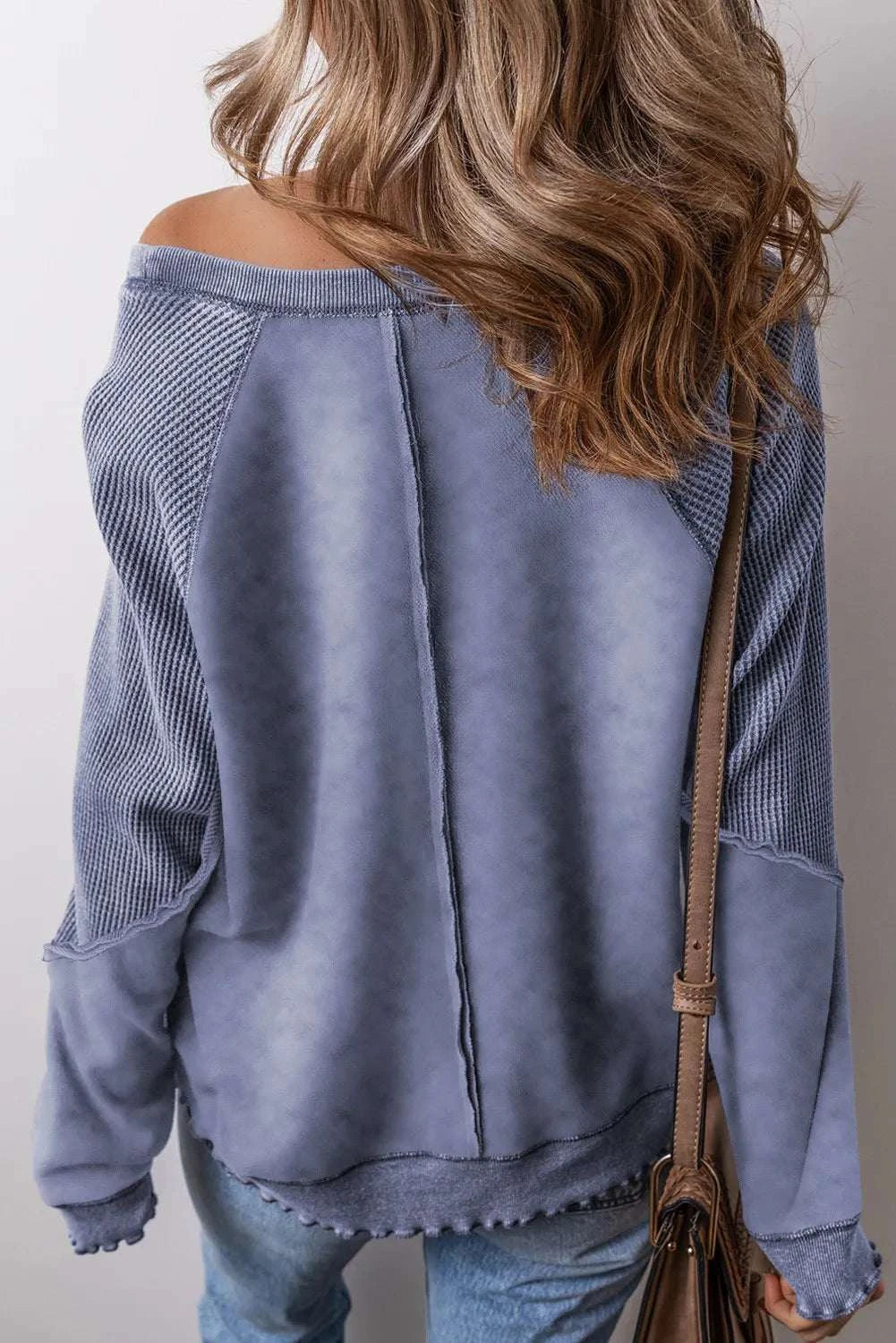 Exposed Seam Long Sleeve Sweatshirt Dusty Blue