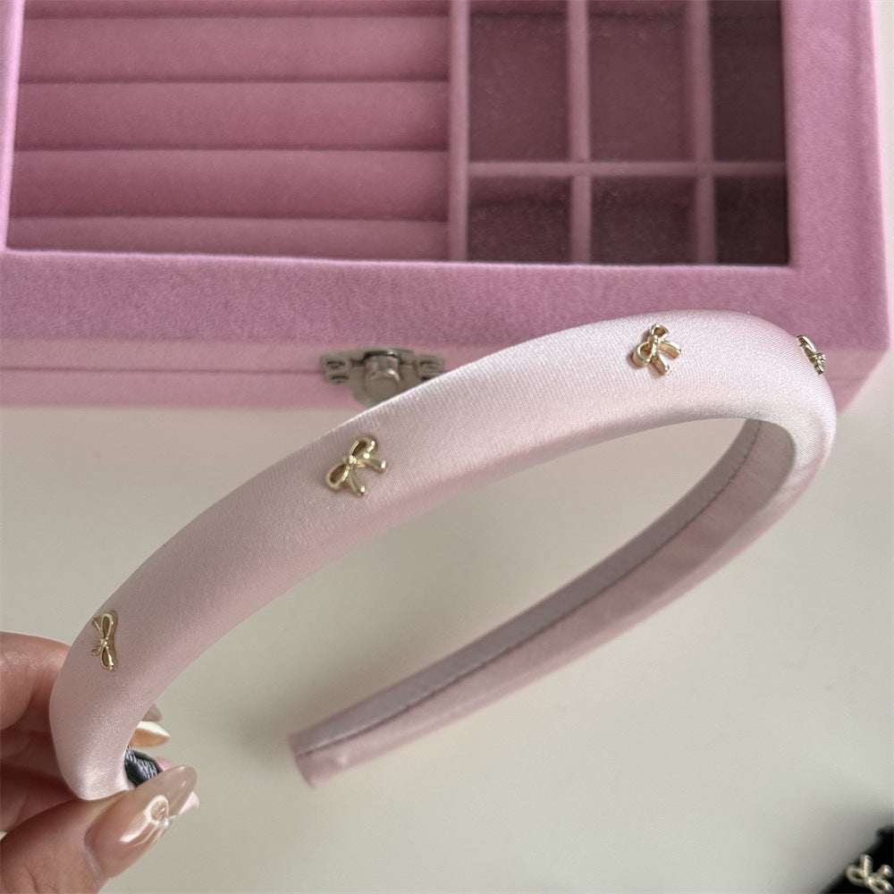 Alloy Bow Trim Headband Gold/Pink