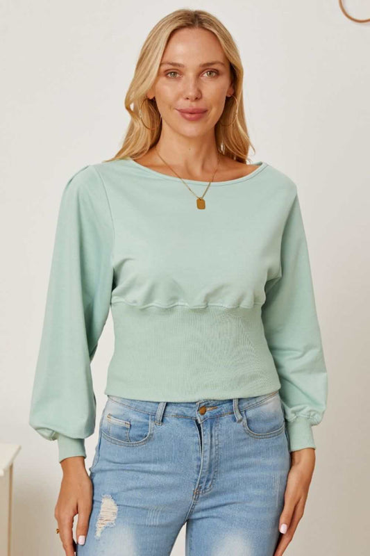 Boat Neck Lantern Sleeve Blouse