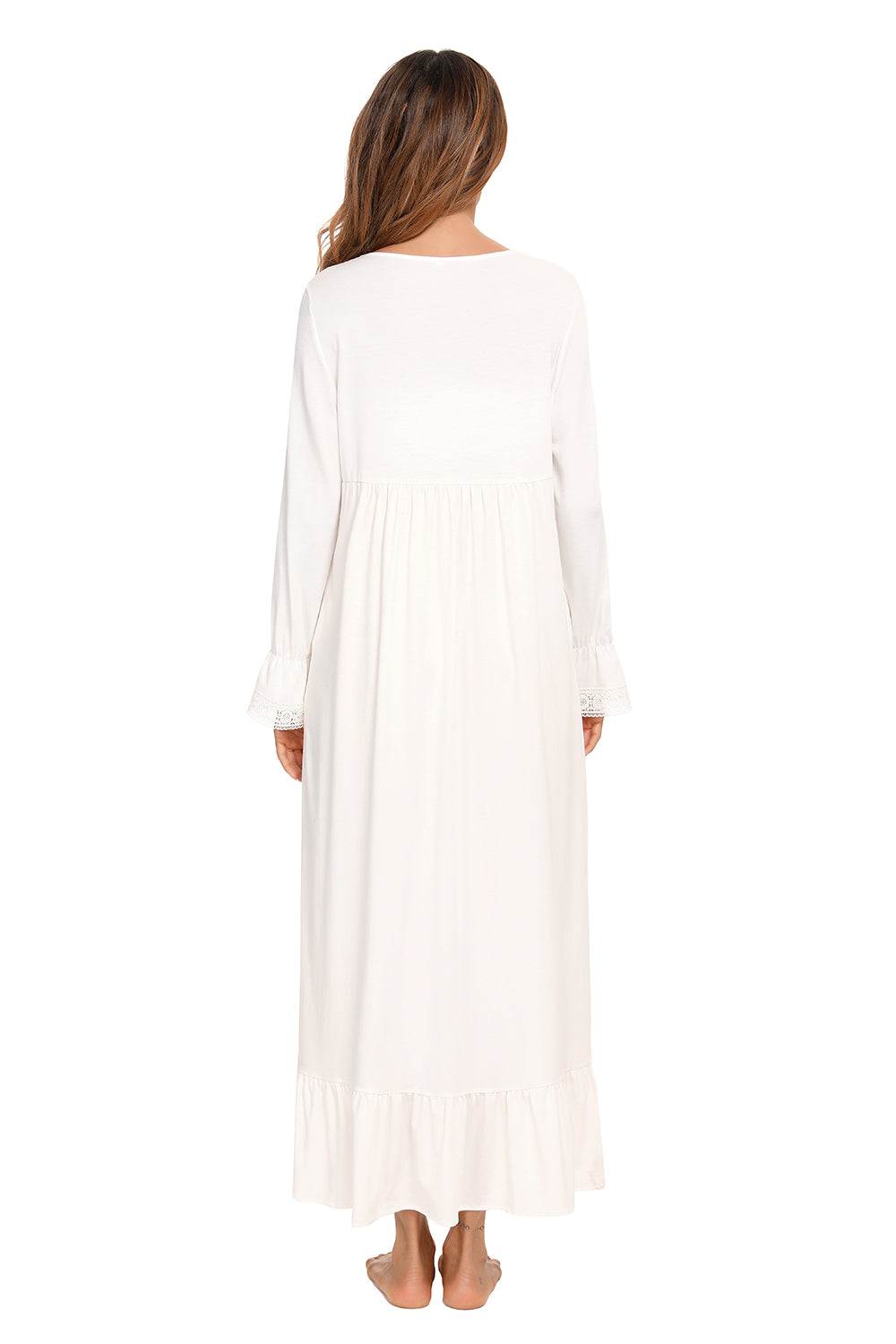 Lace detail square neck flounce sleeve night dress in white.