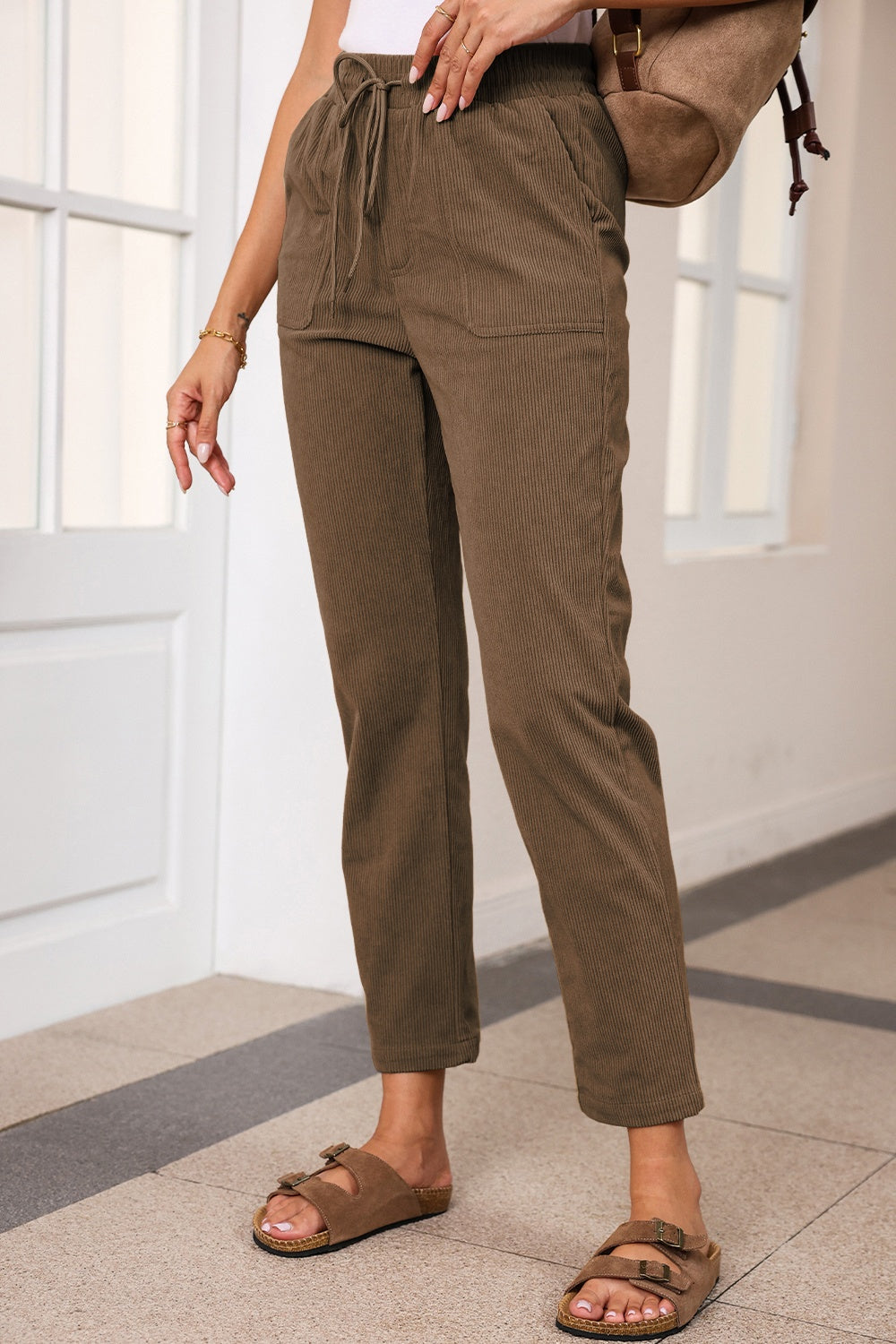 Drawstring Straight Pants with Pockets