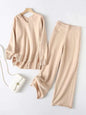 Slit V-Neck Long Sleeve Top and Pants Sweater Set