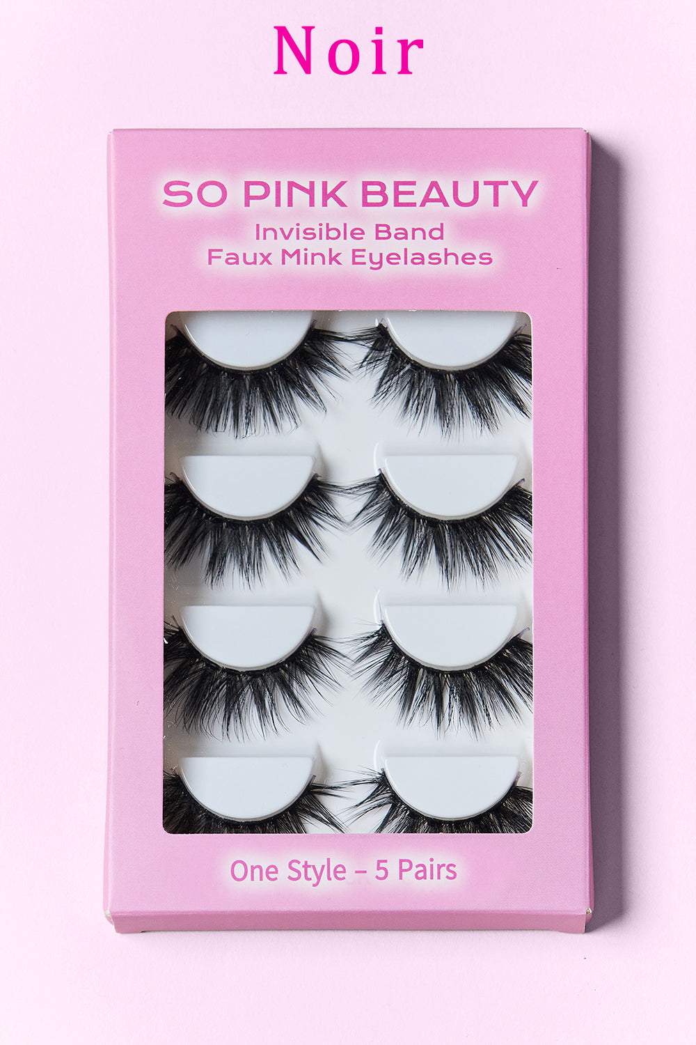 SO PINK BEAUTY Faux Mink Eyelashes 5 Pairs, soft lightweight lashes with invisible band.