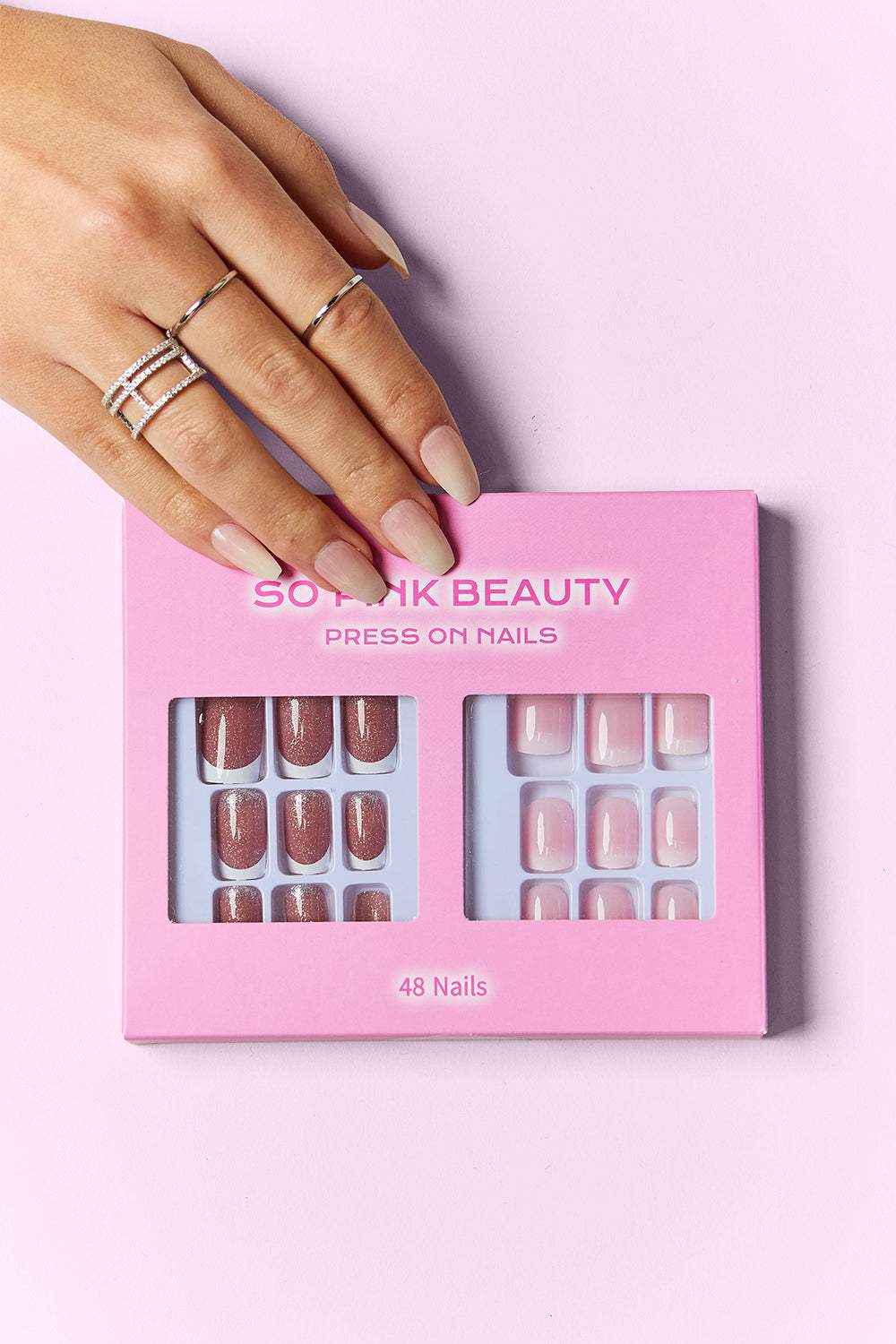 SO PINK BEAUTY Press On Nails 2 Packs with 48-piece set and glue for easy application.