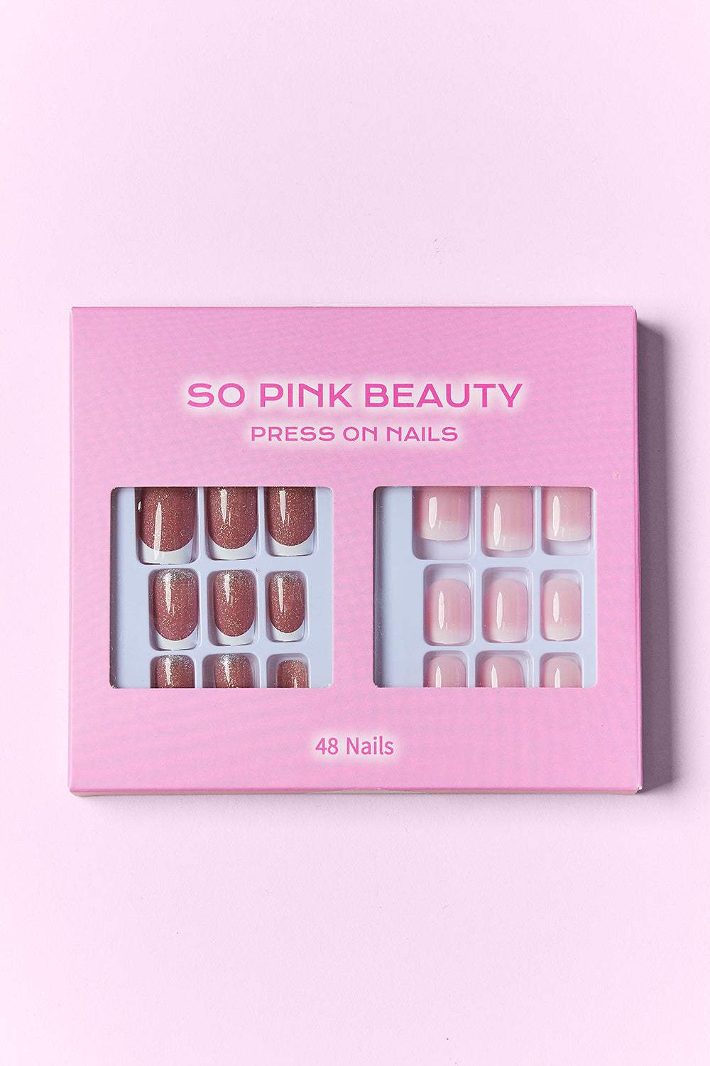 SO PINK BEAUTY Press On Nails 2 Packs, 48 pieces, two chic designs, includes glue, easy application.