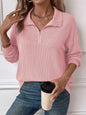 Double Take Striped Half Zip Long Sleeve T-Shirt Success Dusty Pink