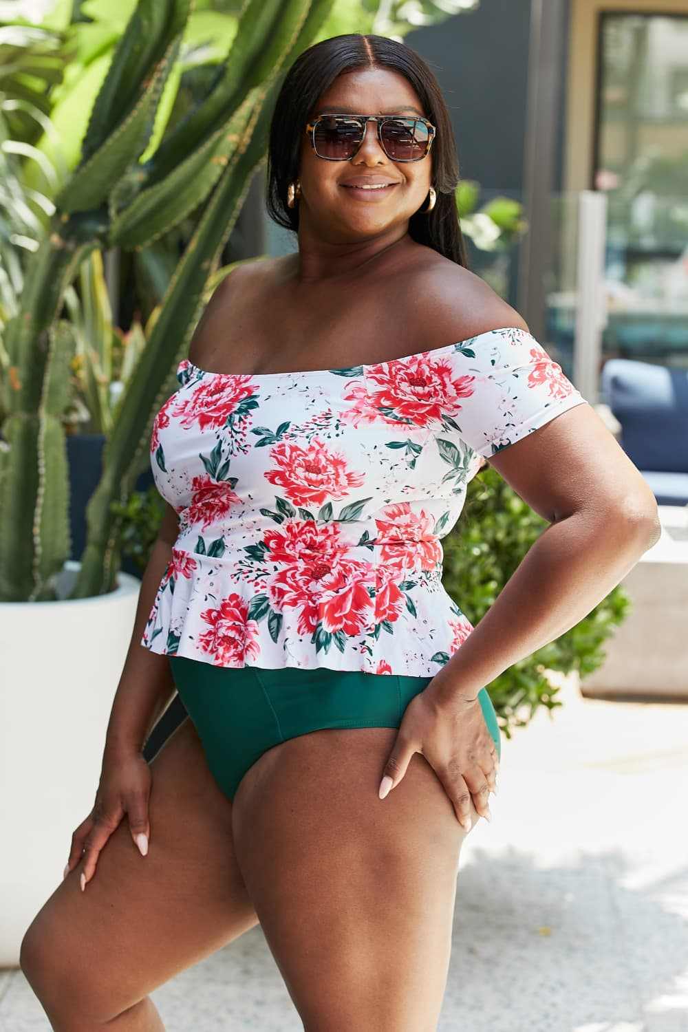 Marina West Swim Coastal Cutie Tankini Swimsuit Set with floral tankini top and mid-waist bottoms.