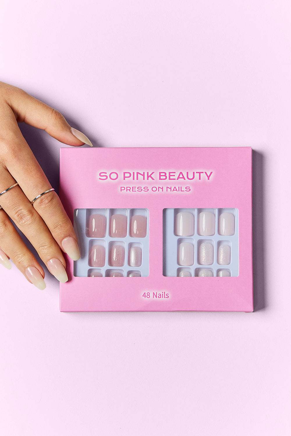 SO PINK BEAUTY Press On Nails 2 Packs, 48-piece set.