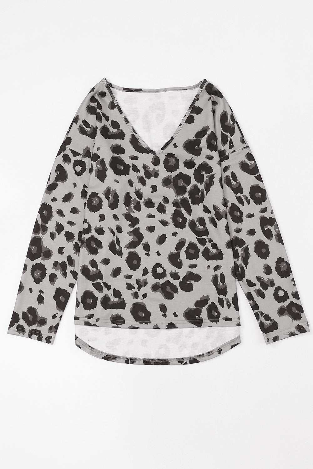 Leopard V-Neck Dropped Shoulder Blouse