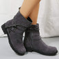 Suede Side Zip Round Toe Boots Dark Gray