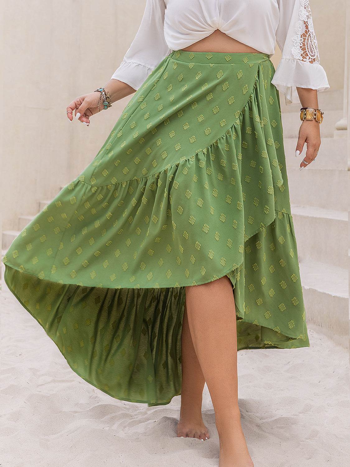 Plus Size High-Low Skirt Matcha Green