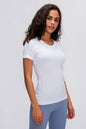 Millennia Round Neck Short Sleeve Active T-Shirt in white, basic style, slightly stretchy nylon.