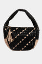 Fame Tassel Detail Weave Semi Circle Bag with faux leather basket weave design.