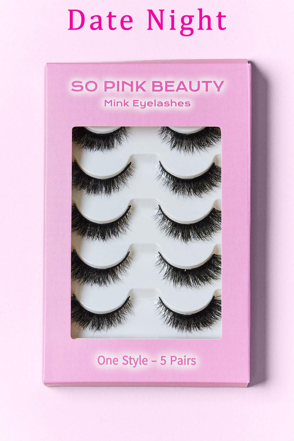 SO PINK BEAUTY Mink Eyelashes 5 Pairs in pink packaging, luxurious and lightweight.