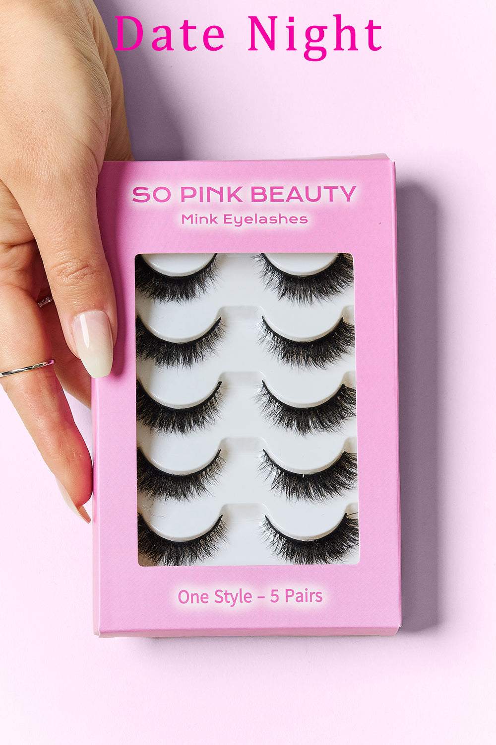 SO PINK BEAUTY Mink Eyelashes 5 Pairs in pink packaging with luxurious, soft, and lightweight lashes for a striking and comfortable appearance.