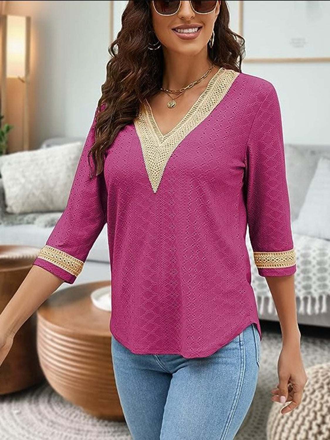 V-Neck Eyelet Blouse