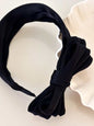 Black polyester wide headband with bow design