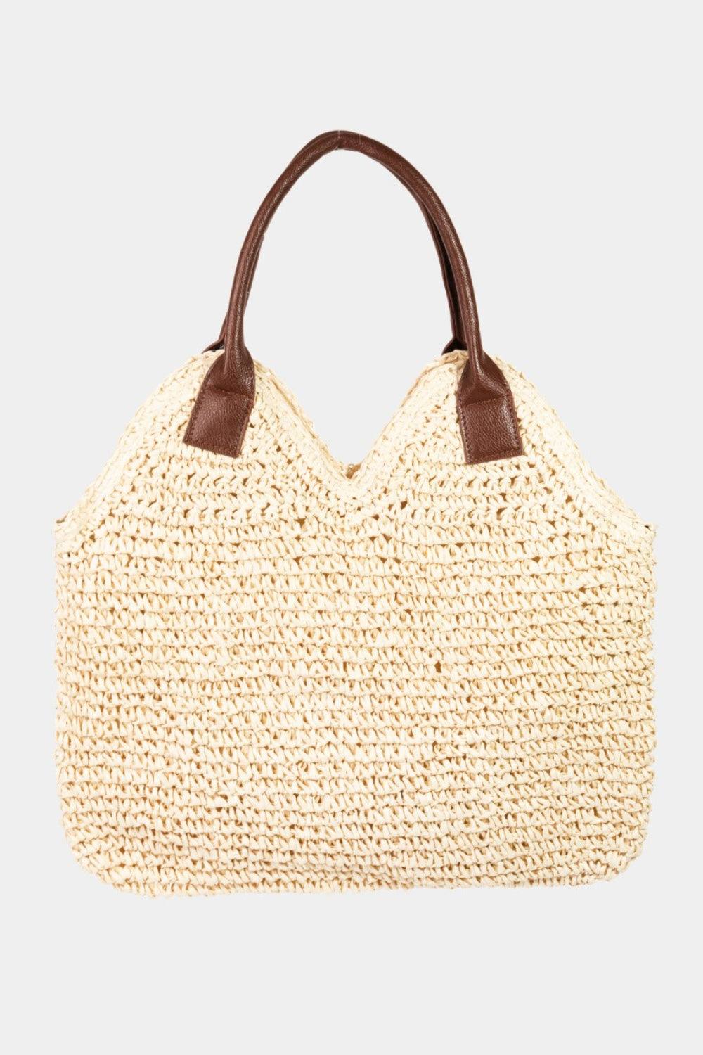 Fame Straw Braided Faux Leather Strap Shoulder Bag - Chic & Trendy ivory