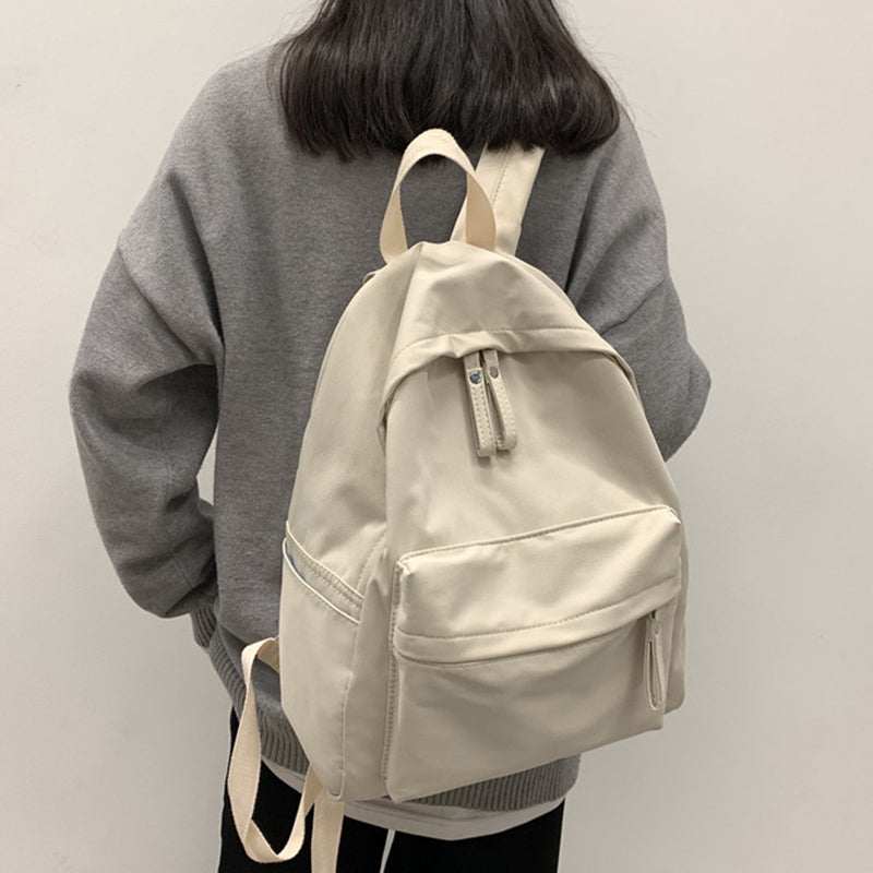 Large zip cotton backpack bag, imported, beige color.