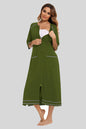 Zip Up Slit Round Neck Night Dress with Pockets in green.