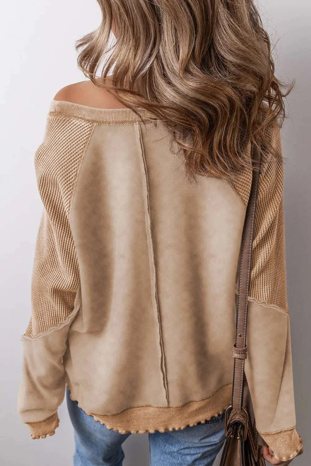 Exposed Seam Long Sleeve Sweatshirt Tan