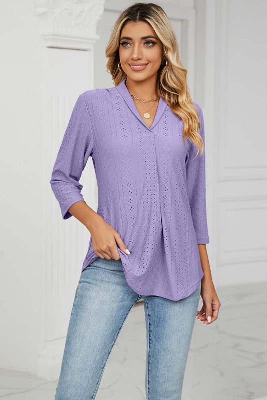 Eyelet Three-Quarter Sleeve Blouse