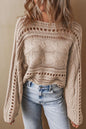 Cable-Knit Openwork Long Sleeve Sweater Dust Storm