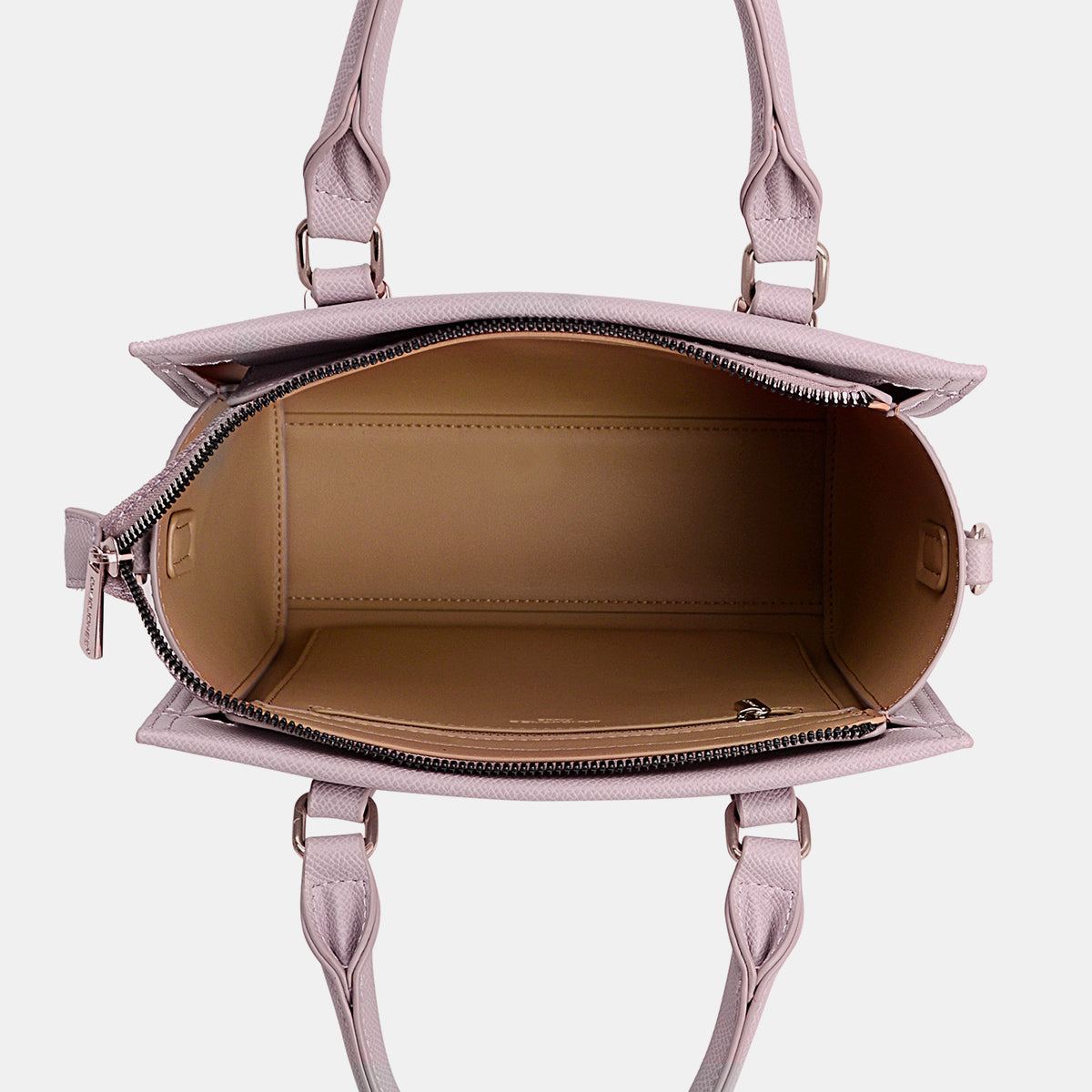 Open view of David Jones PU Leather Handbag showing spacious interior and pockets.