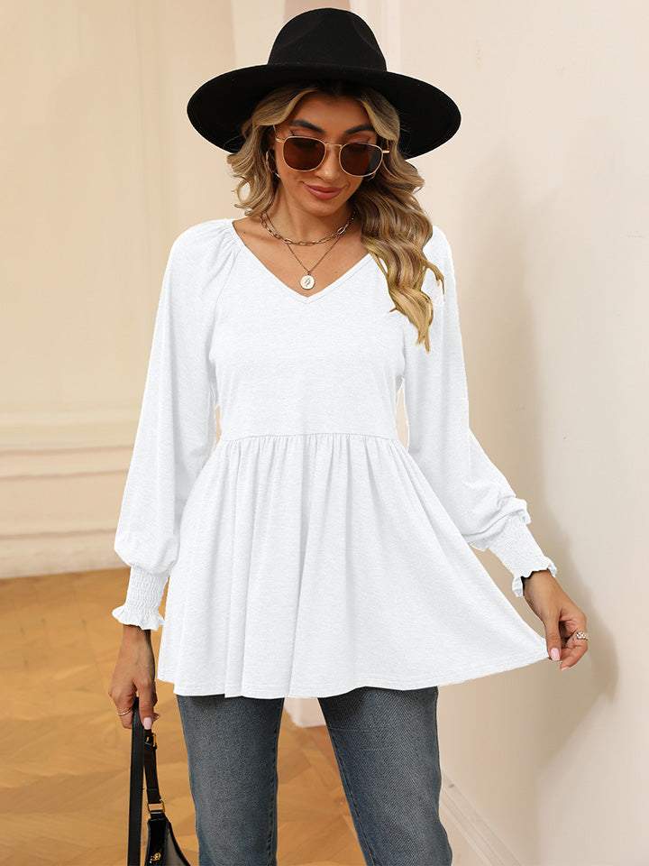 V-Neck Lantern Sleeve Blouse