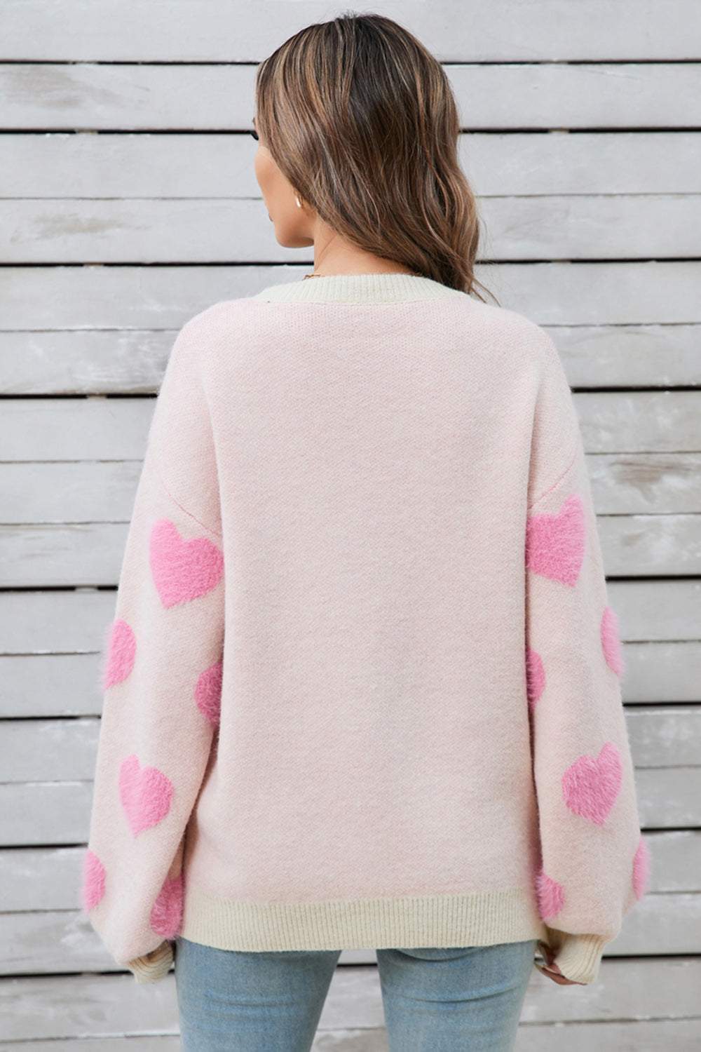 Angel Wings Heart Dropped Shoulder Long Sleeve Sweater Blush Pink