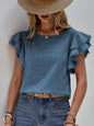 Ruffled Cap Sleeve Round Neck Blouse