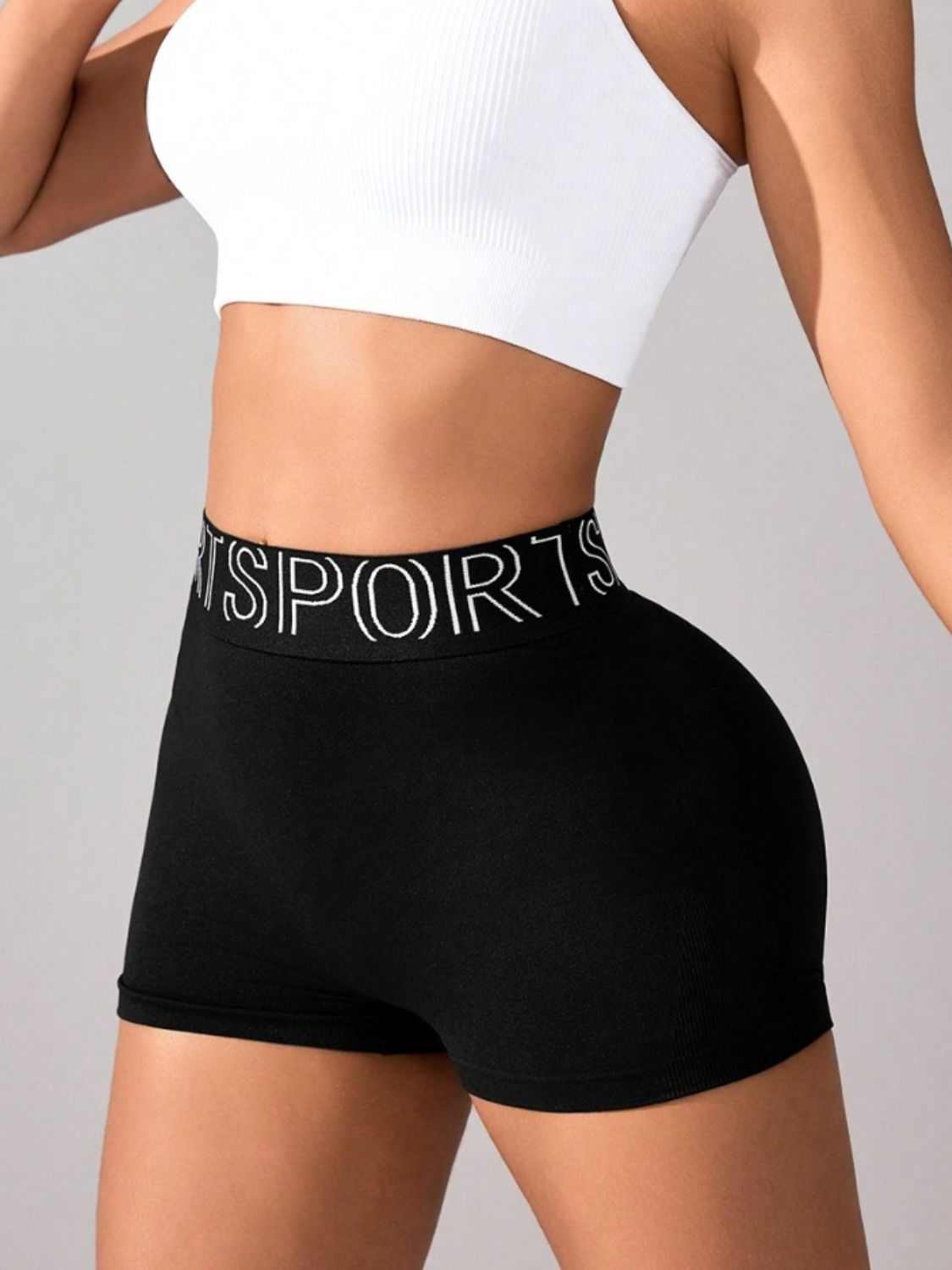 High Waist Active Shorts with moderate stretch and sports waistband.