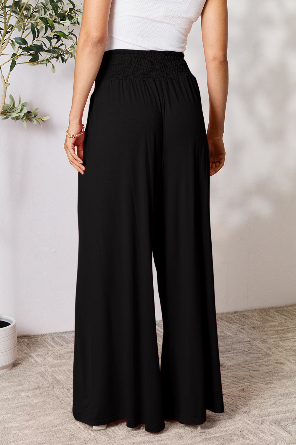 Basic Bae Full Size Smocked Wide Waistband Wide Leg Pants